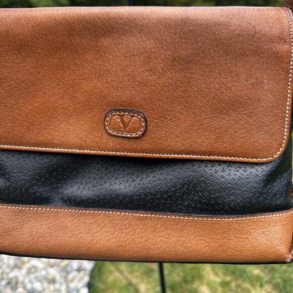 Vintage Valentino Garavani Crossbody Shoulder Bag Black Brown Leather Italy - Picture 4 of 16